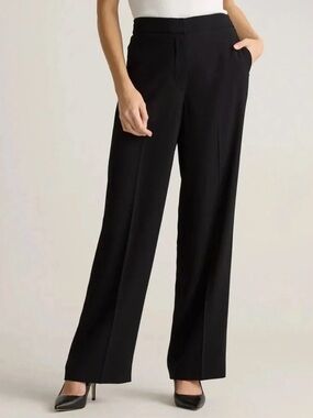 NWT Quince Ultra Stretch Crepe Classic Trouser Pants Black Size 2 Wide Leg